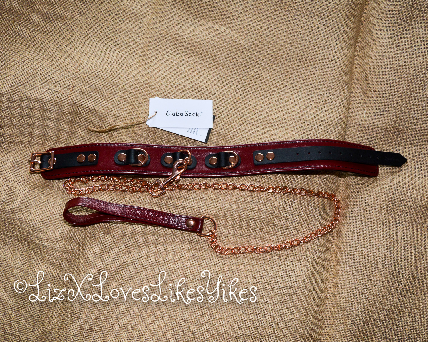Liebe Seele Review Wine Red – Leather Collar with Leash, Rose Gold Metal Hardware